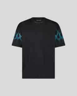VISION OF SUPER BLACK T-SHIRT WITH LIGHT BLUE FLAMES