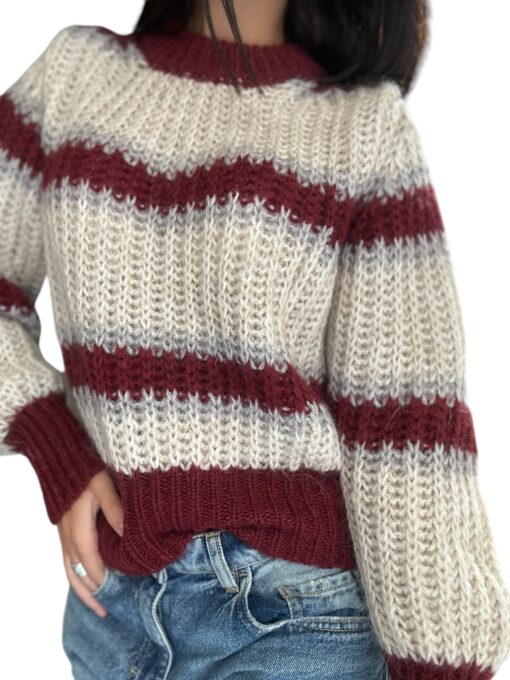 SO ALLURE Maglia Tricot righe Milk Bordeaux