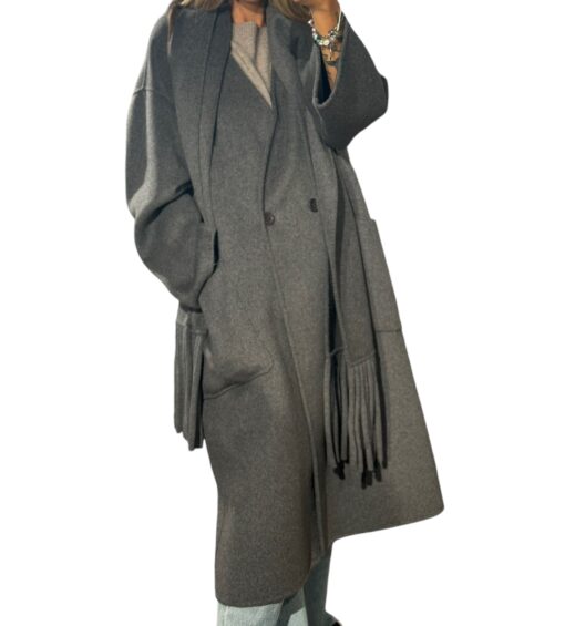 SO ALLURE Cappotto over con sciarpa grigio